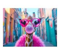 Tableau sur toile girafe pop art 65x97 cm CEANOTHE Décoration Murale Art Décoratif Muraux Peinture Imprimée en HD Salon Chambre Bureau Fabriqué en France Rose