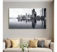 Tableau sur Toile Minimaliste Noir et BlancImpression sur Toile Architecture Ville Tableau Decoration Murale pour Chambre Salle de Salon Cadeau d’anniversaire Cadre en Bois Intégré 40L x 30W cm