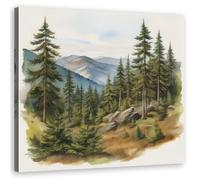 Tableau sur toile Paysage Montagnes Forêt décoration intérieure - FEEBY - 30x30 cm