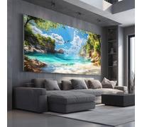 Tableau sur Toile Traditionnel Plage Grand Format XXL 80x160 cm | Decoration Murale Paysage Naturel Ciel Bois pour Salon Chambre Maritime Vue sur la mer Art Mural Moderne