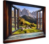 Tableau sur toile Vue d'une fenêtre Montagnes Paysage Nature élément décoratif pour mur - FEEBY - 90x60 cm