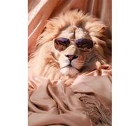 Tableau sur verre synthétique Lion chic avec lunettes 80x120 cm CEANOTHE Décoration Murale Art Décoratif Muraux Peinture Imprimée en HD Salon Chambre Bureau Fabriqué en France Rose