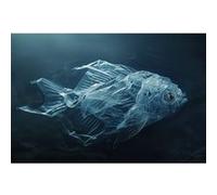 Tableau sur verre synthétique poisson cristal 80x120 cm CEANOTHE Décoration Murale Art Décoratif Muraux Peinture Imprimée en HD Salon Chambre Bureau Fabriqué en France Bleu
