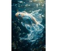 Tableau sur verre synthétique poisson majestueux 80x120 cm CEANOTHE Décoration Murale Art Décoratif Muraux Peinture Imprimée en HD Salon Chambre Bureau Fabriqué en France Bleu