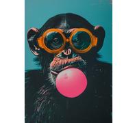Tableau sur verre synthétique portrait chimpanzé pop art 65x97 cm, Tableau mural moderne pour décoration intérieure