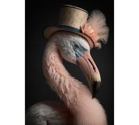 Tableau sur verre synthétique portrait flamant rose humanisé 80x120 cm, Tableau mural moderne pour décoration intérieure