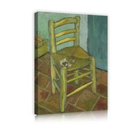 Tableau toile chaise jaune, siège en bois impressionniste 40x50cm | Nature morte vintage avec pipe, reproduction encadrée d’une peinture à l’huile pour atelier ou bureau