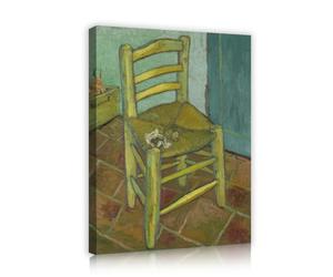 Tableau toile chaise jaune, siège en bois impressionniste 70x85cm | Nature morte vintage avec pipe, reproduction encadrée d’une peinture à l’huile pour atelier ou bureau