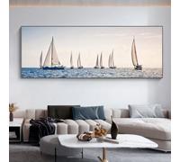 Tableau toile voilier 135 x 45 cm sans cadre. | Décoration murale de bateau à voile et paysage marin, affiches imprimées, tableaux décoratifs pour bureau et maison.