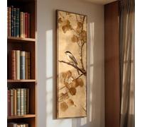 Tableau vertical d'oiseaux sur toile - Oiseaux sur panneau d'arbre - Peinture abstraite haute et étroite - Oeuvre d'art d'oiseaux sur toile - Décoration d'animaux (30 x 90 cm/cadre intérieur)