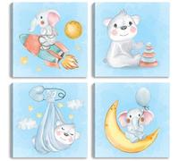 Tableaux décoratifs pour chambre d'enfant Unyqoos® – Lot de 4, dimensions 30 x 30 cm, motifs animaliers sur toile, cadre en bois de 2 cm, impressions écologiques et résistantes à la décoloration