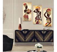 Tableaux sur Toile Femme Noire Africaine Toile Peinture Ethnique Art Affiche pour Salon Décoration Murale 50x100cmx3 Pas de Cadre
