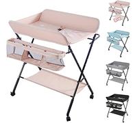 Tables à langer,Table à langer et Baignoire 2 en 1 pour bébé, De la naissance à 12 mois (jusqu'à 25kg), Table à Langer Pliable et Portable Table à Langer pour Bébé avec 4 roulettes,80*66*98cm（Rose）