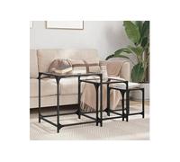 Tables basses gigognes 3 pcs dessus en verre transparent acier, table gigogne, table gigogne moderne, table 845986