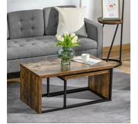 Tables basses gigognes - AKOZON - Lot de 2 encastrables - Industriel noir aspect vieux bois - Métal - 90x48x42 cm