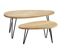Tables basses gigognes bois clair manguier massif et métal noir (lot de 2) VIBES