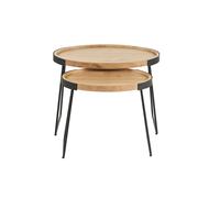 Tables basses gigognes bois massif et métal noir (lot de 2) ELAVO