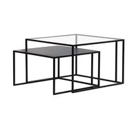 Tables basses gigognes carrées design verre trempé et métal noir (lot de 2) TAHL