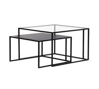 Tables basses gigognes carrées design verre trempé et métal noir (lot de 2) TAHL