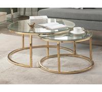 Tables basses gigognes en verre trempé et acier inoxydable - Doré - MAEVANE II