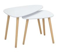 HOMCOM Lot de 2 tables basses gigognes design scandinave pieds en bois et plateau MDF blanc