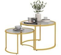 HOMCOM – Lot de 2 tables basses gigognes rondes 70/54 cm – plateau verre trempé, pied acier doré