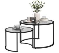 HOMCOM Lot 2 tables basses gigognes rondes 70/54 cm plateau verre trempé 5mm pied acier carbone noir