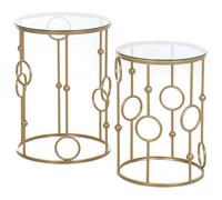 HOMCOM Lot de 2 Tables Basses Rondes Table d’Appoint Bout de Canapé Design Élégant Plateau en Verre Trempé Ø 41 x 57 cm et Ø 36 x 51 cm Or