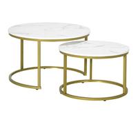 Tables basses gigognes - HOMCOM - lot de 2 tables rondes plateau blanc aspect marbre - acier - doré