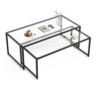 HomCom Tables basses gigognes, lot de 2 tables salon rectangulaires, acier et verre trempé, noir
