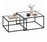 HOMCOM Lot de 2 Tables Basses gigognes, Plateau en Verre Trempé, Noir
