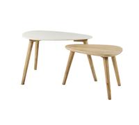 Tables basses gigognes marbre blanc et bois manguier massif (lot de 2) EVY