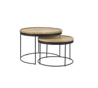 Tables basses gigognes rondes bois manguier massif et métal noir (lot de 2) LEDGE