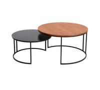 Tables basses gigognes rondes bois manguier massif teinté et métal noir (lot de 2) TAHL