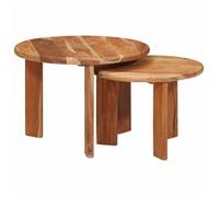 vidaXL Tables Basses gigognes 2 pcs Marron Bois d'Acacia Massif, Tables Basses Modernes, Rondes et empilables, Pratiques, minimalistes, pour Un Salon stylé, déco Chic