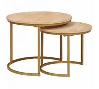 Tables basses gigognes Vidaxl 2 pcs en bois de manguier massif & cadre acier, design rond industriel