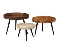 Tables basses rondes 3 pcs bois de manguier massif Marron G