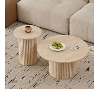 Tables basses rondes en bois - Lot de 2 tables gigognes - Design scandinave - Style moderne - Peu encombrantes - Pour le salon/la chambre - Finition bois jaune-brun