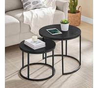 Tables Basses Rondes Set de 2 - Design loft gigognes 2 en 1, Surface Anti-Rayures, Salon | 53 cm et 43 cm de diamètre, Noir avec Pieds Noirs