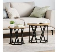vidaXL Table d'appoint 2 pcs Chêne Artisanal, Table d'appoint Ronde Moderne, café compacte, Meuble déco, Accent en Acier Robuste, Design élégant