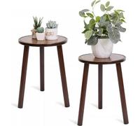 Tables d'appoint - 2 pièces - bambou - rond - style mid-century - petite table basse & support de plantes - durable & facile à monter