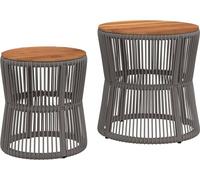 Tables d'appoint de jardin 2 pcs dessus en bois gris poly rotin