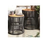 vidaXL Tables d'appoint de jardin 2 pcs. avec plateau en bois Gris Poly Rattan