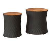 Tables d'appoint de jardin 2 pcs dessus en bois noir poly rotin