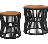Tables d'appoint de jardin 2 pcs dessus en bois noir poly rotin