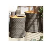 vidaXL Tables d'appoint de jardin 2 pcs. avec plateau en bois Gris Poly Rattan