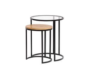 Tables d'appoint gigognes en verre trempé et bois manguier massif TAHL