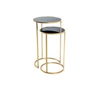 HAKU Table Basse Ronde, Table d'appoint avec Plateau en Verre, Lot de 2, métal doré et Noir, Verre trempé 5 mm - Dimensions : H 50/60 x Ø 30/35 cm Style : Glam