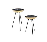HAKU Tables d'appoint, Lot de 2, Rondes, dorées et Noires, en métal, Petites Tables Basses - Dimensions : H 56/66 x Ø 38/38 cm Style : Art déco