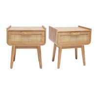 Tables de chevet avec tiroir en bois clair frêne et cannage rotin (lot de 2) ATHÈNE